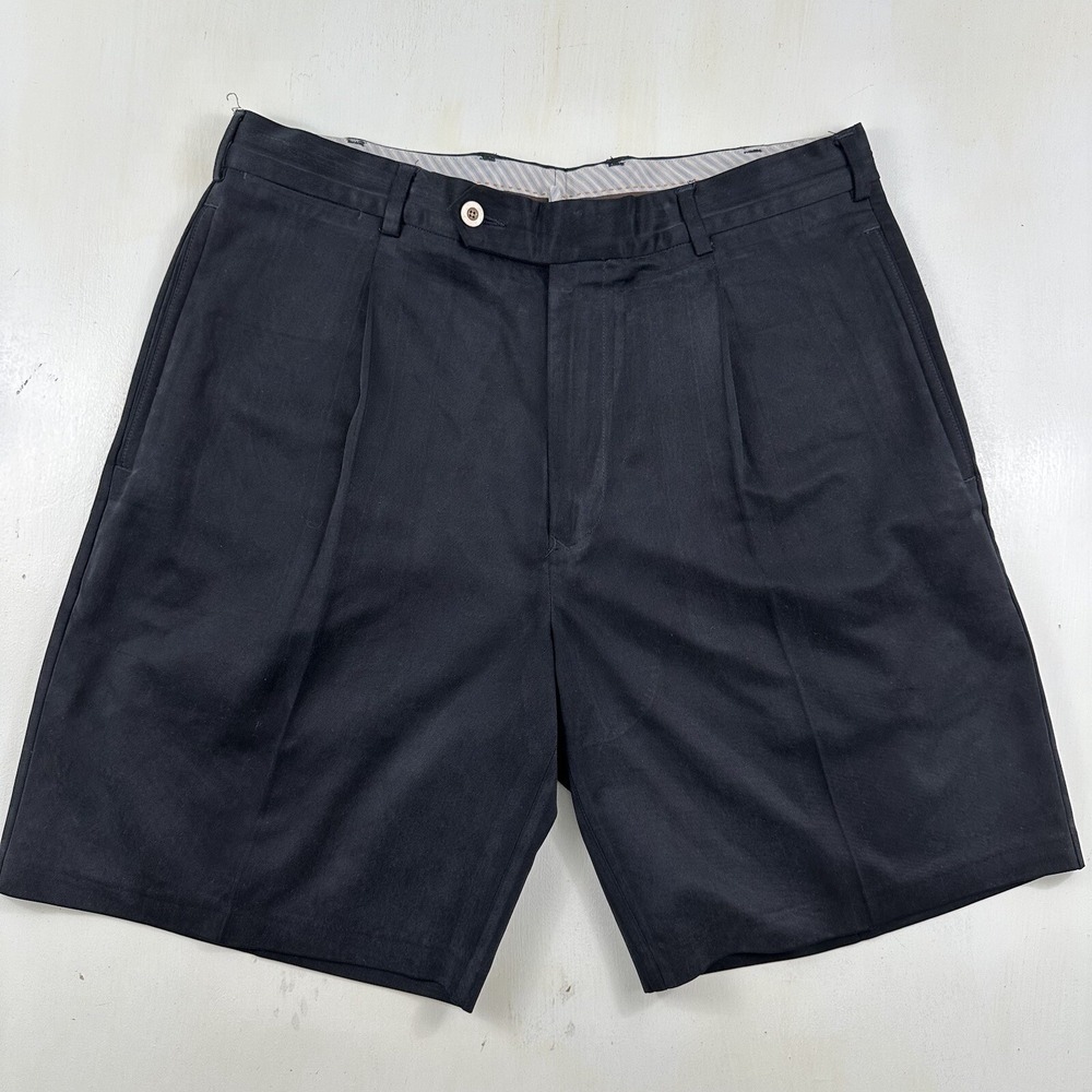 Tommy Bahama Pleated Shorts‎ Men 34 Black Thick Silk Cotton TB18 Golf Relaxed